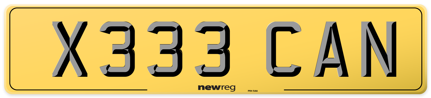 X333 CAN Rear Number Plate