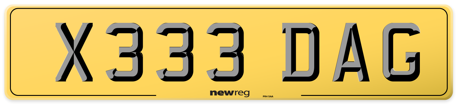 X333 DAG Rear Number Plate