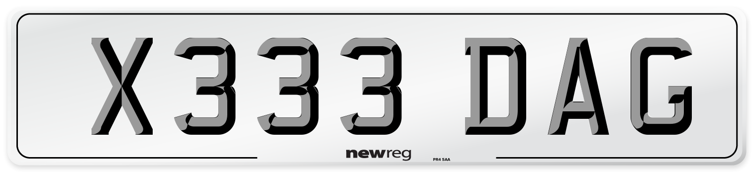 X333 DAG Front Number Plate