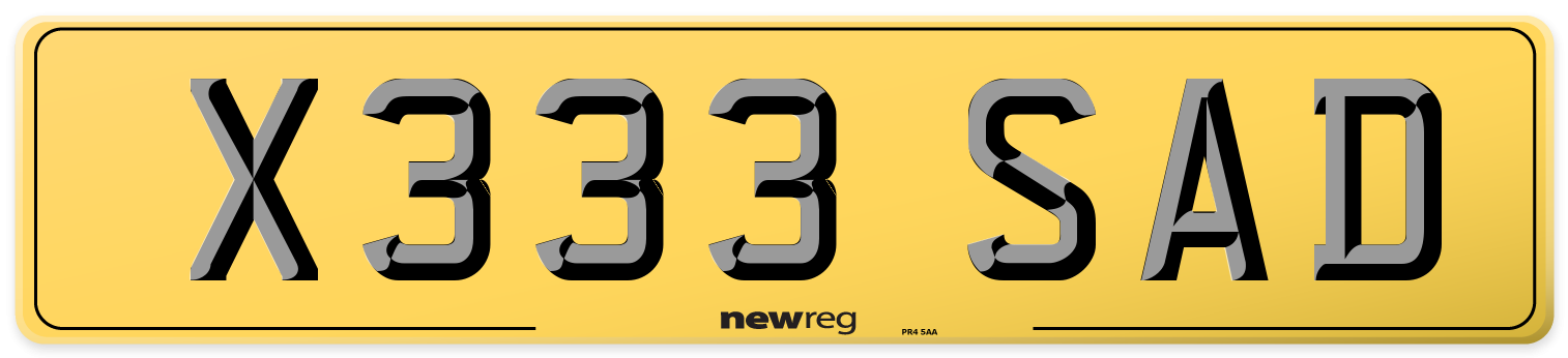 X333 SAD Rear Number Plate