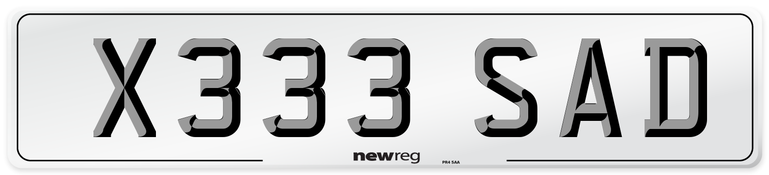 X333 SAD Front Number Plate