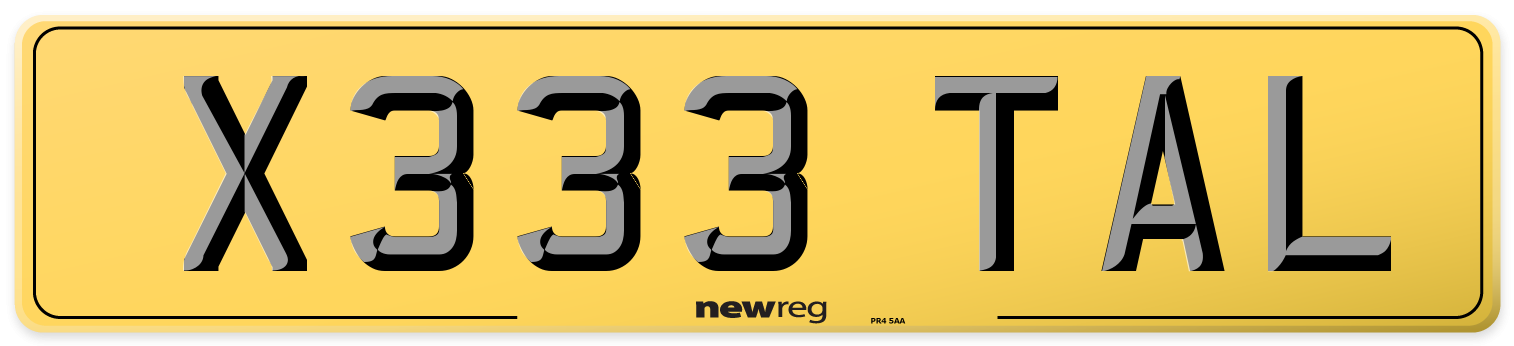 X333 TAL Rear Number Plate