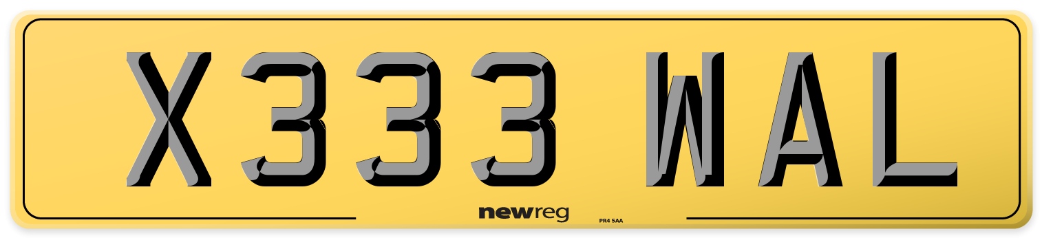 X333 WAL Rear Number Plate
