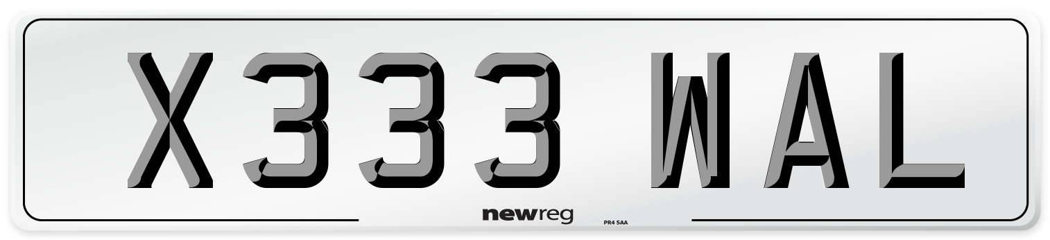 X333 WAL Front Number Plate