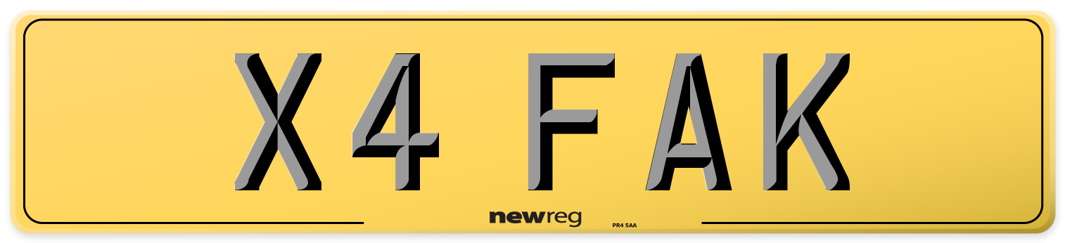 X4 FAK Rear Number Plate