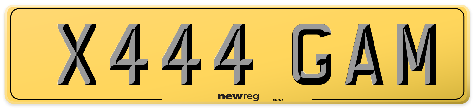 X444 GAM Rear Number Plate
