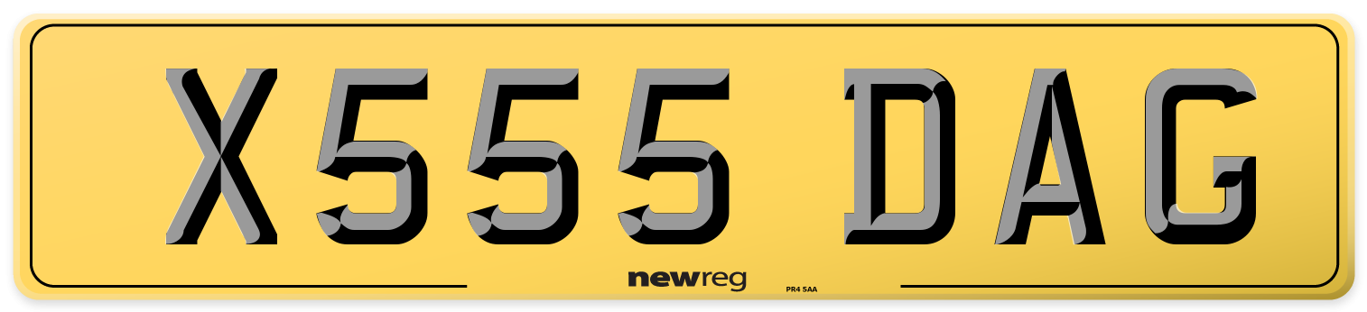 X555 DAG Rear Number Plate