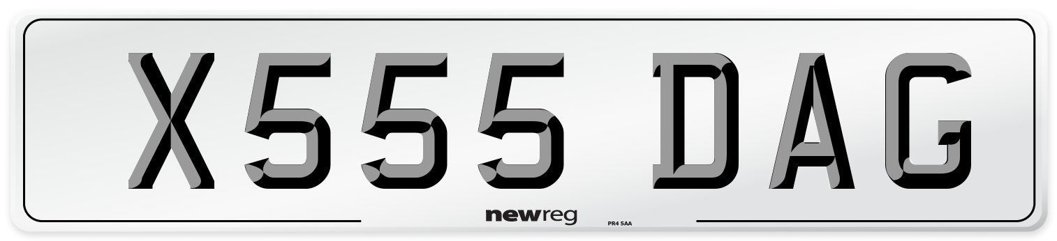 X555 DAG Front Number Plate
