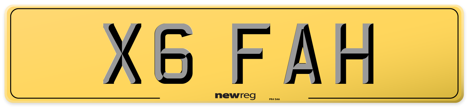 X6 FAH Rear Number Plate