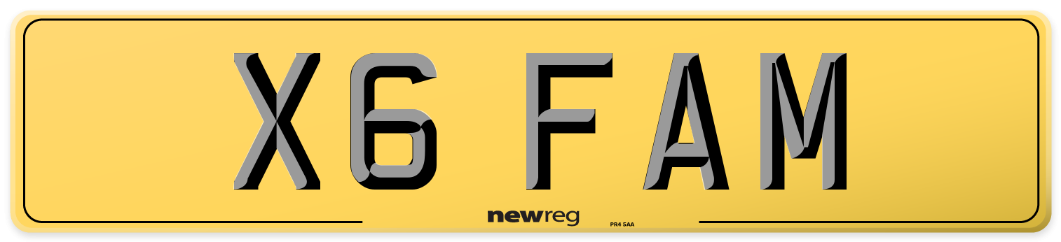 X6 FAM Rear Number Plate