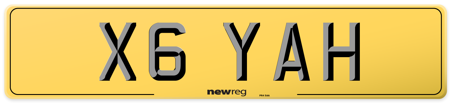 X6 YAH Rear Number Plate