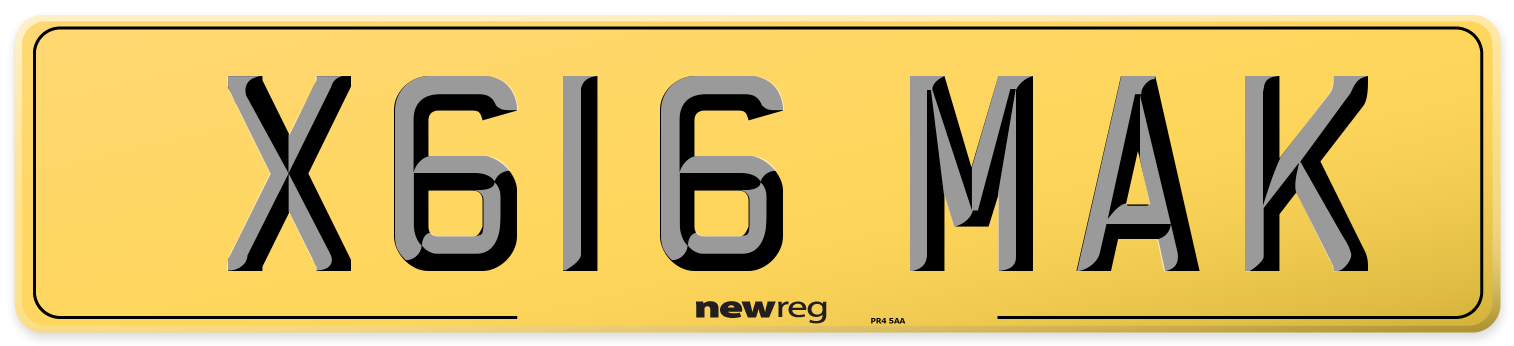 X616 MAK Rear Number Plate