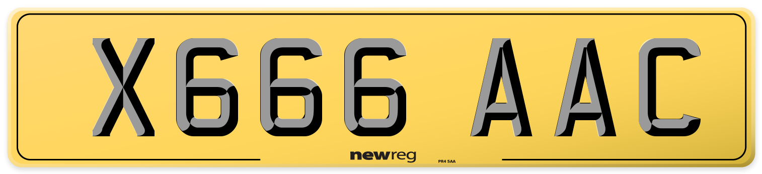 X666 AAC Rear Number Plate