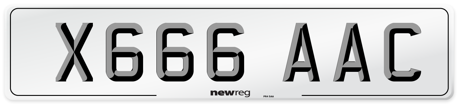 X666 AAC Front Number Plate