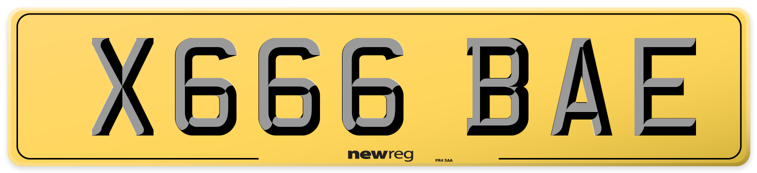 X666 BAE Rear Number Plate