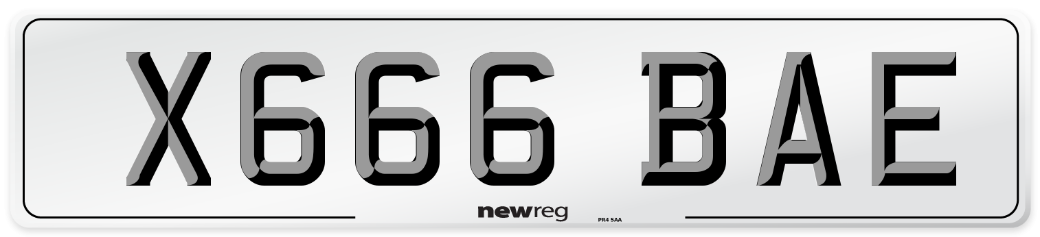 X666 BAE Front Number Plate