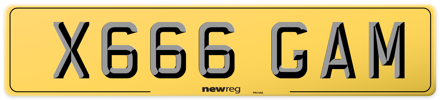 X666 GAM Rear Number Plate