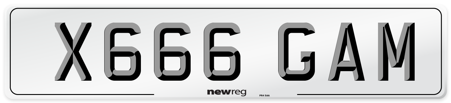 X666 GAM Front Number Plate