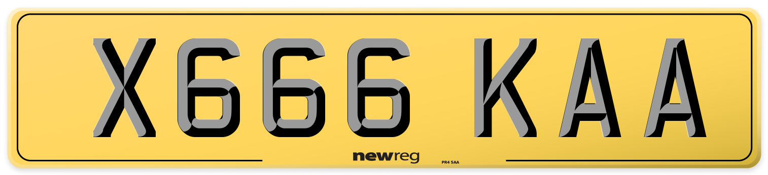 X666 KAA Rear Number Plate