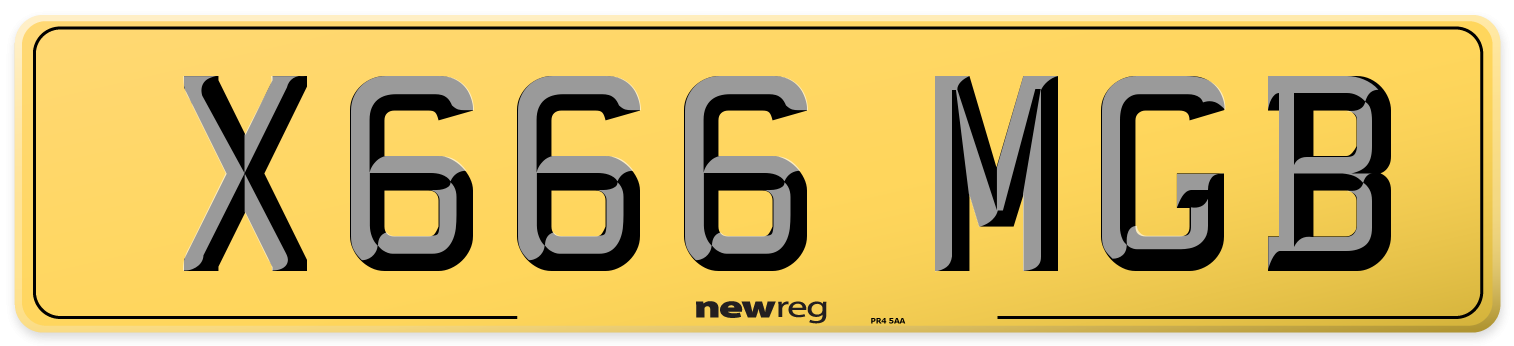 X666 MGB Rear Number Plate