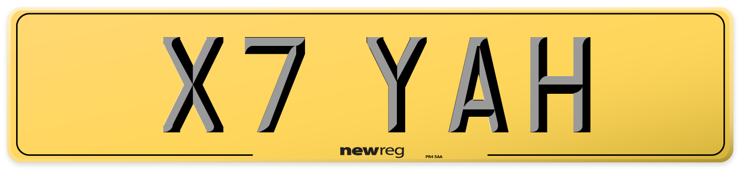 X7 YAH Rear Number Plate