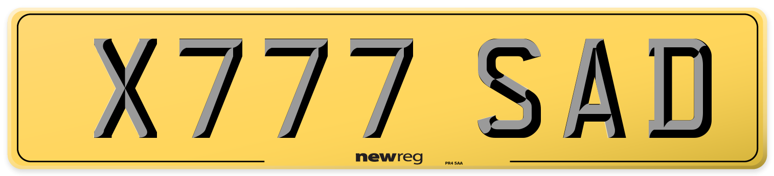 X777 SAD Rear Number Plate