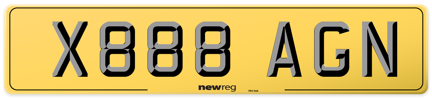 X888 AGN Rear Number Plate