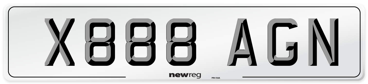 X888 AGN Front Number Plate