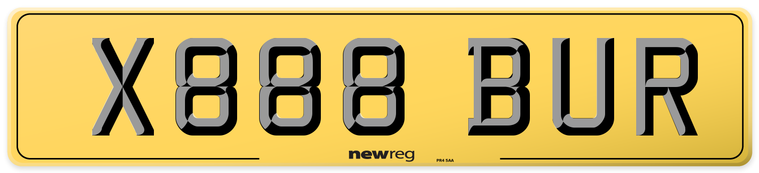 X888 BUR Rear Number Plate