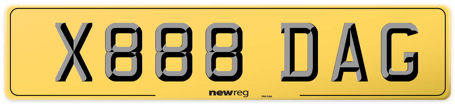 X888 DAG Rear Number Plate