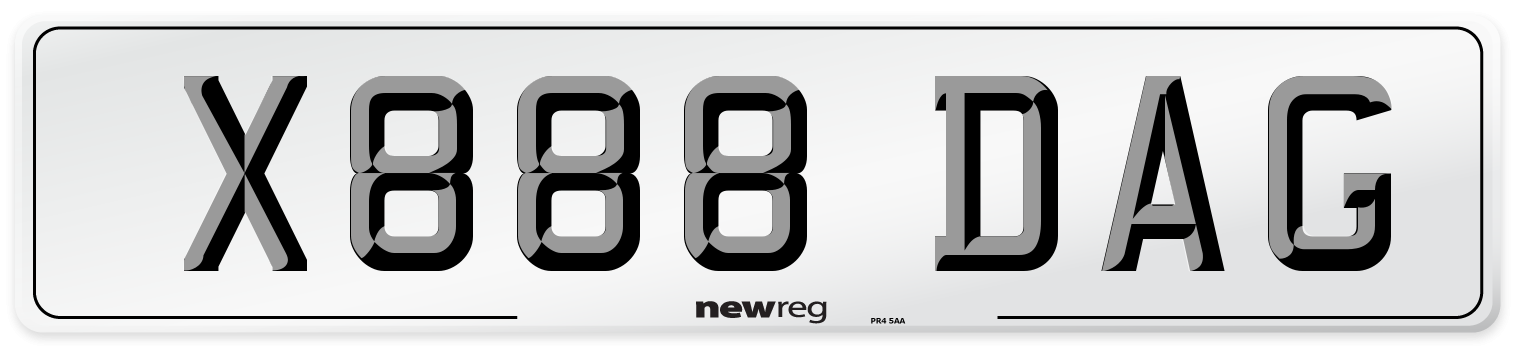 X888 DAG Front Number Plate