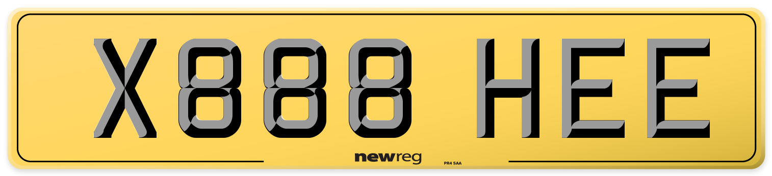 X888 HEE Rear Number Plate
