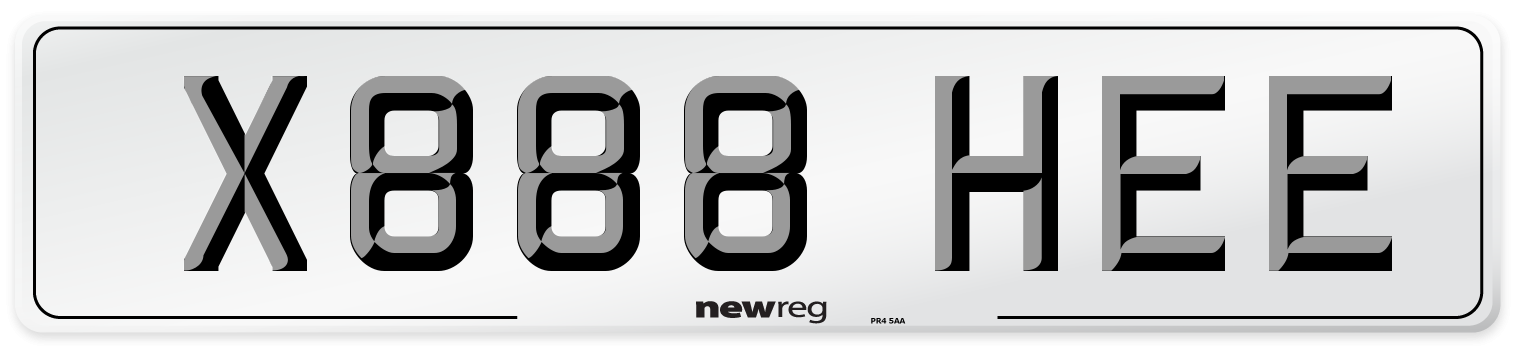 X888 HEE Front Number Plate