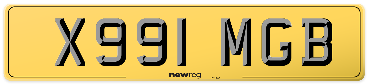 X991 MGB Rear Number Plate