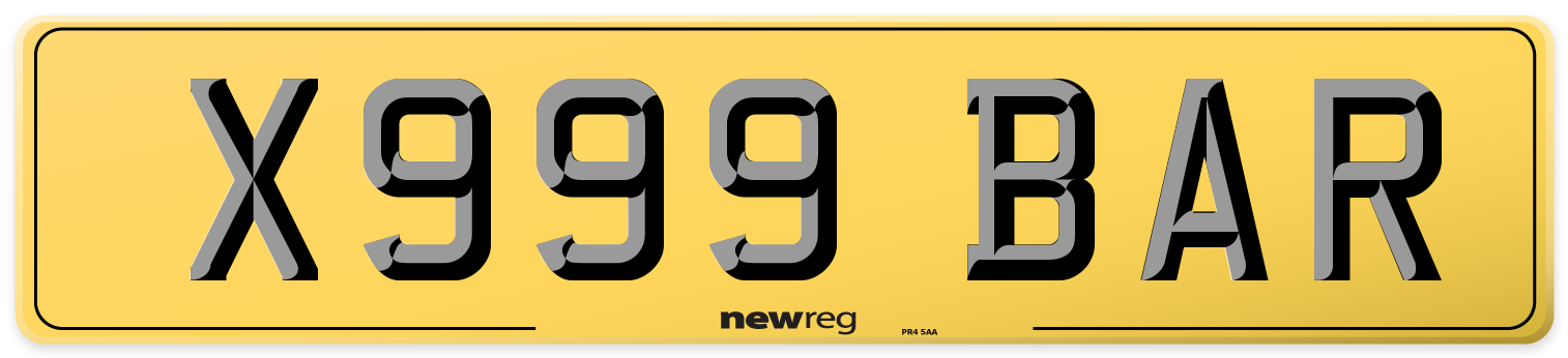 X999 BAR Rear Number Plate