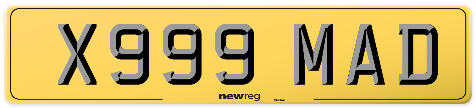 X999 MAD Rear Number Plate