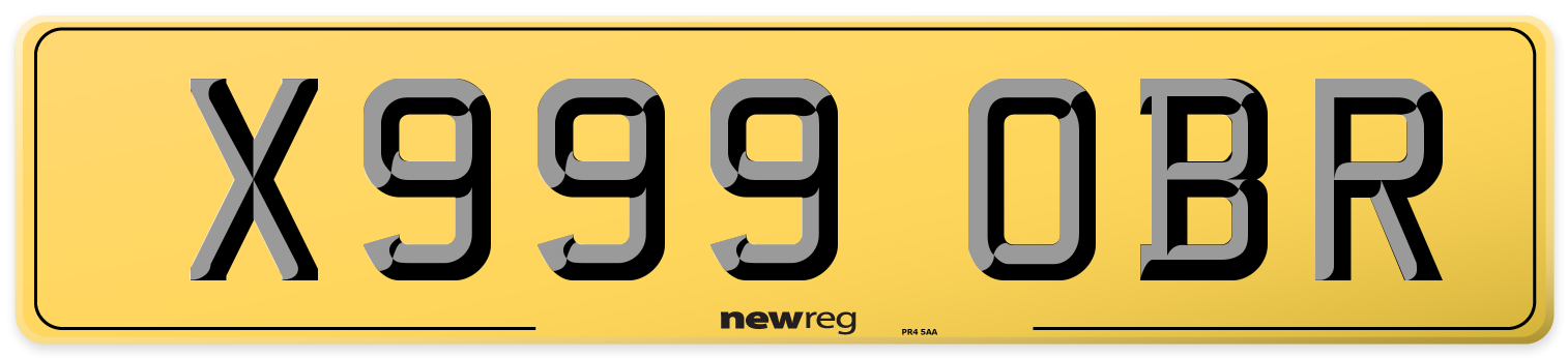 X999 OBR Rear Number Plate