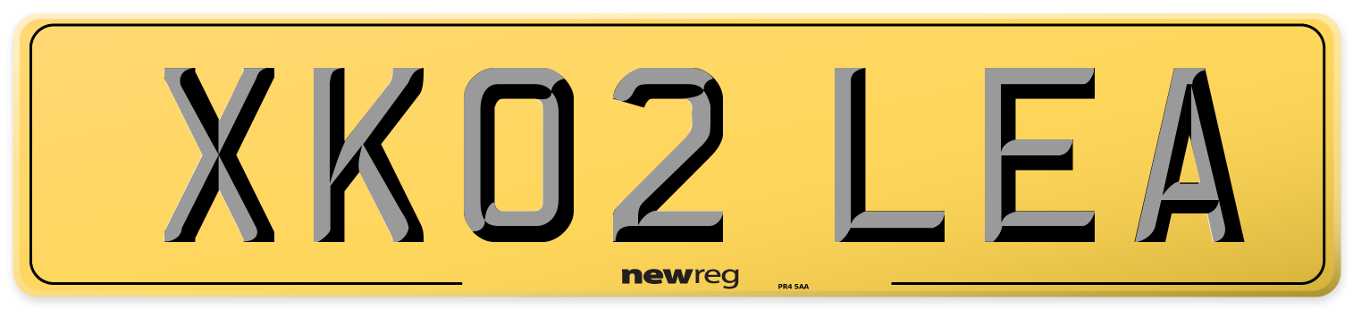 XK02 LEA Rear Number Plate