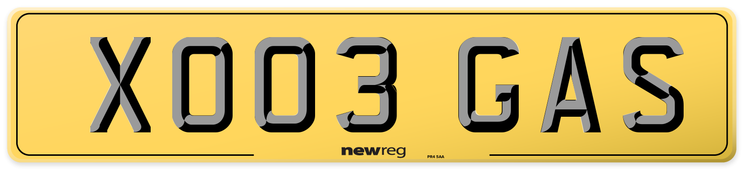 XO03 GAS Rear Number Plate