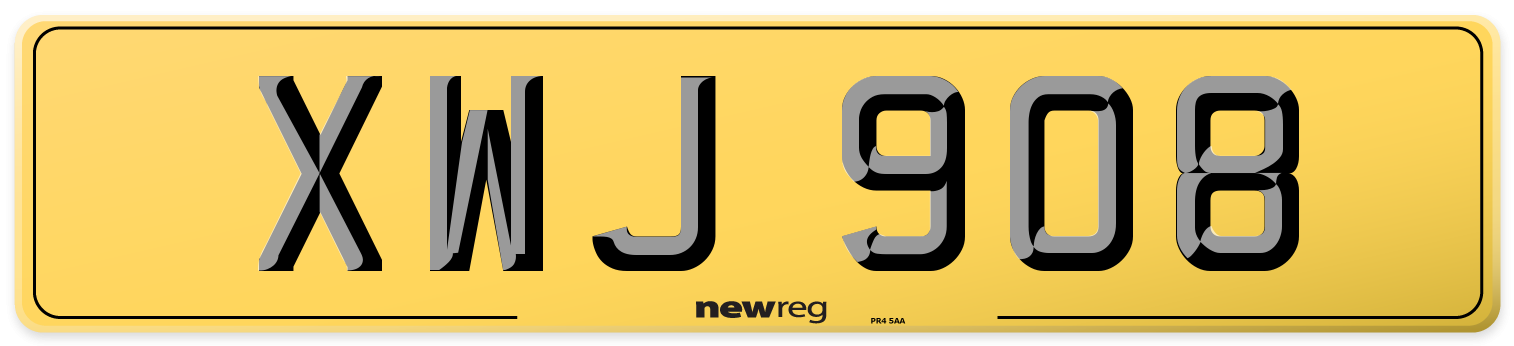 XWJ 908 Rear Number Plate