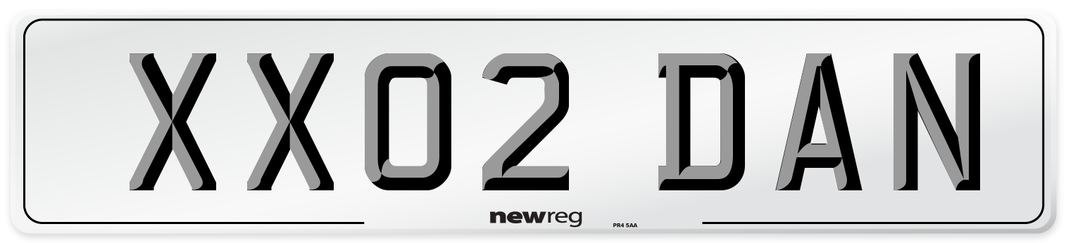 XX02 DAN Front Number Plate