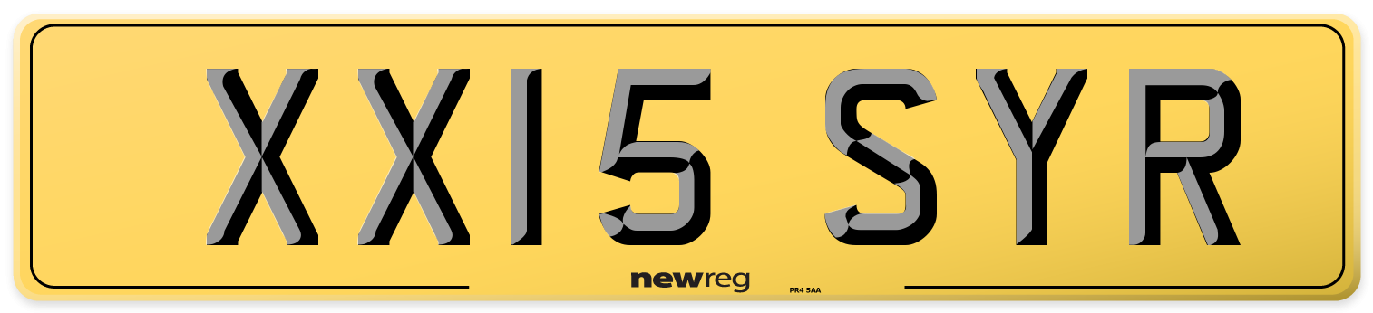 XX15 SYR Rear Number Plate
