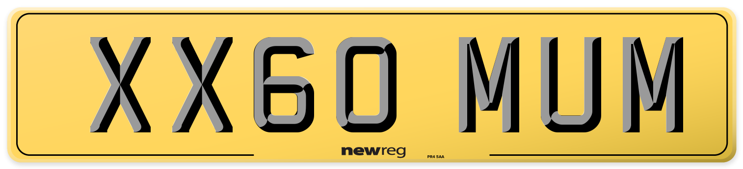 XX60 MUM Rear Number Plate