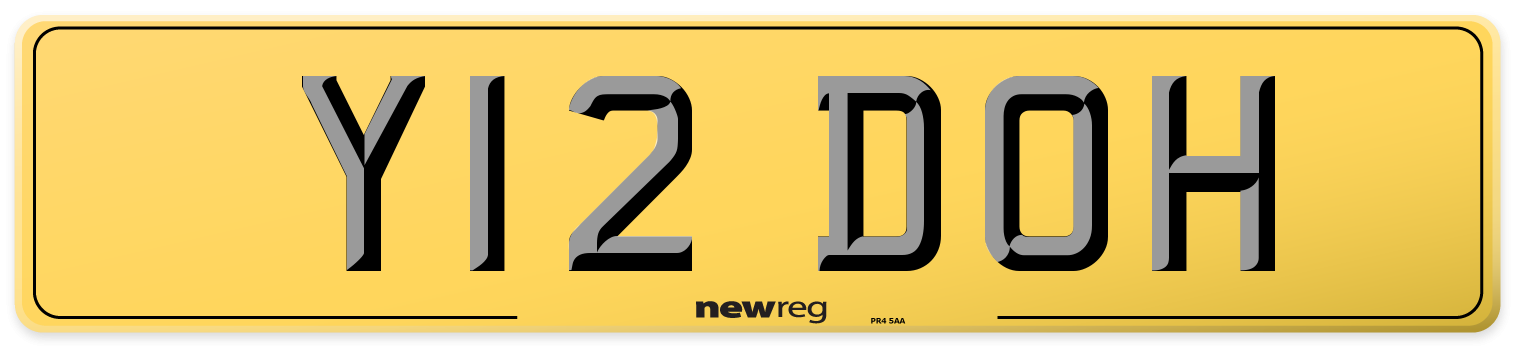 Y12 DOH Rear Number Plate