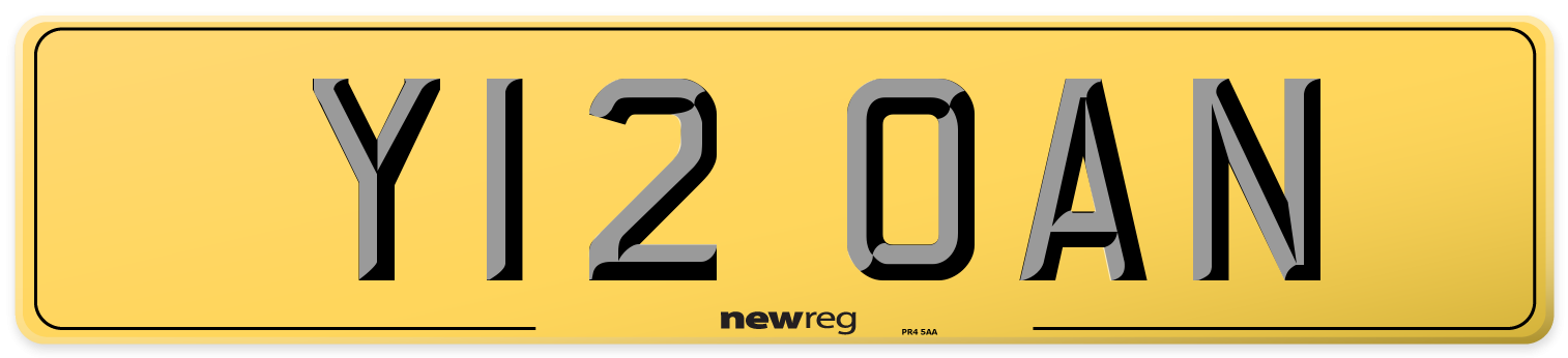 Y12 OAN Rear Number Plate