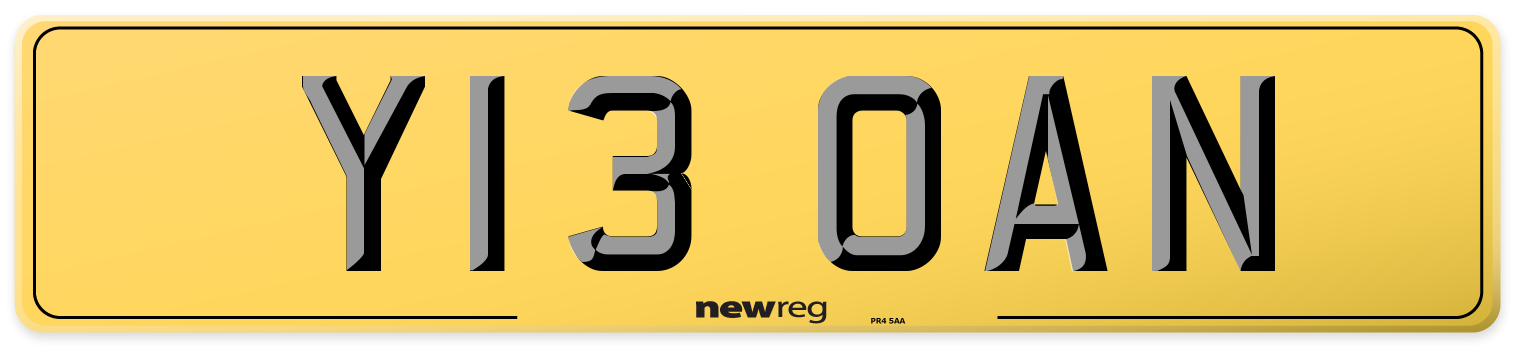 Y13 OAN Rear Number Plate