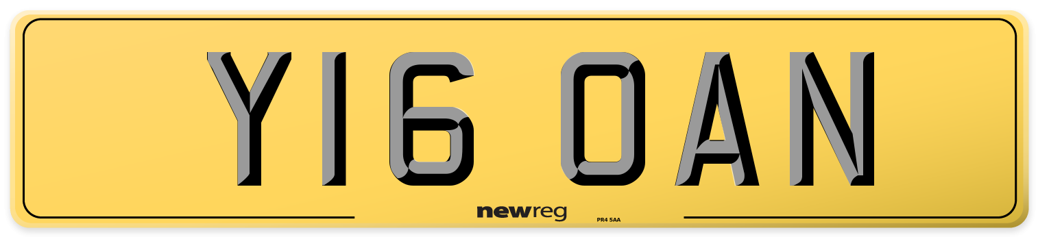 Y16 OAN Rear Number Plate