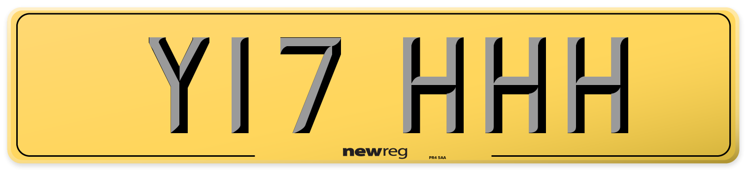 Y17 HHH Rear Number Plate
