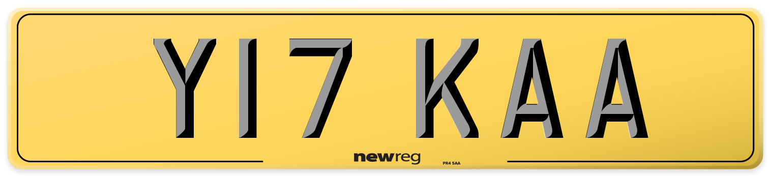 Y17 KAA Rear Number Plate