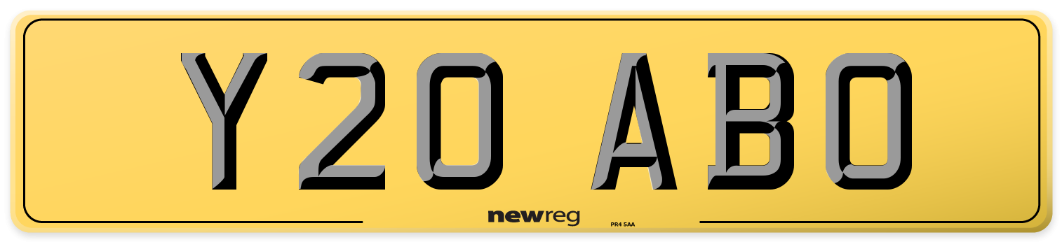 Y20 ABO Rear Number Plate